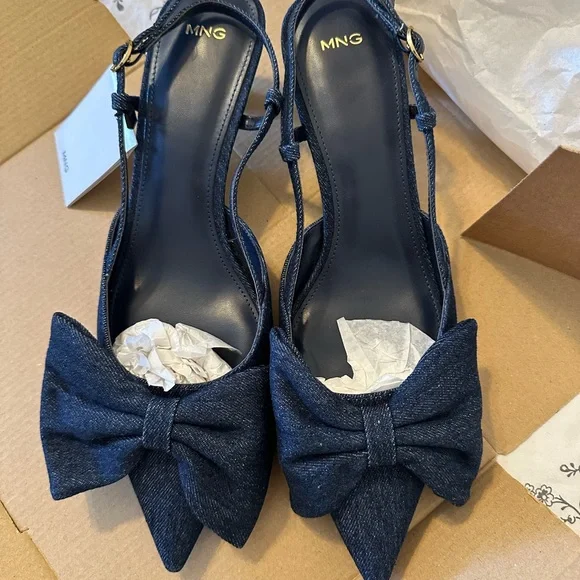 Mango Blue Heels with Decorative Bow - Picture 6 of 6